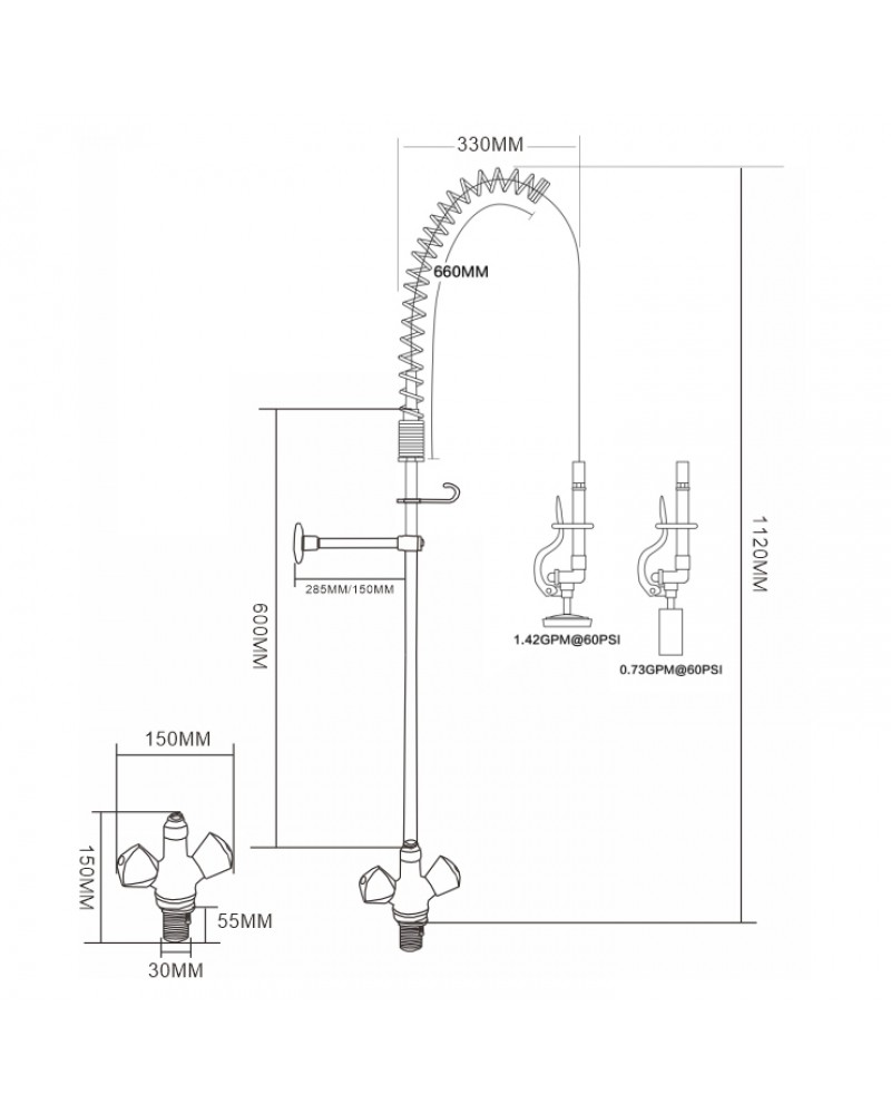 Standard Pre Rinser with Compression Cartridge and Rotary Handle Chrome Plated Brass | TurcoBazaar 6902A
