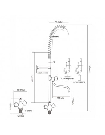 Standard Pre Rinser with Compression Cartridge and Rotary Handle & 12" Swing Nozzle Chrome Plated Brass | TurcoBazaar 6902A12