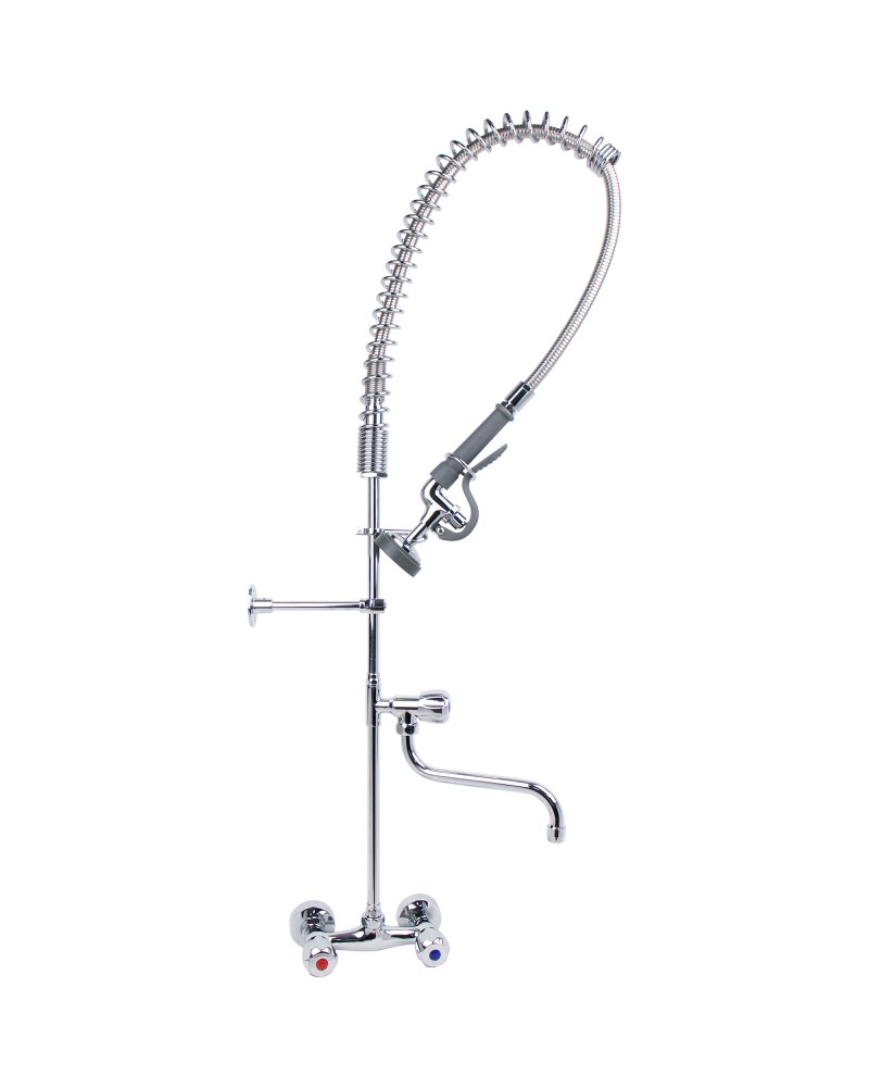 Standard Wall-Mounted Pre Rinser with Compression Cartridge and Rotary Handle & 12" Swing Nozzle Chrome Plated Brass | TurcoBazaar 6903A12