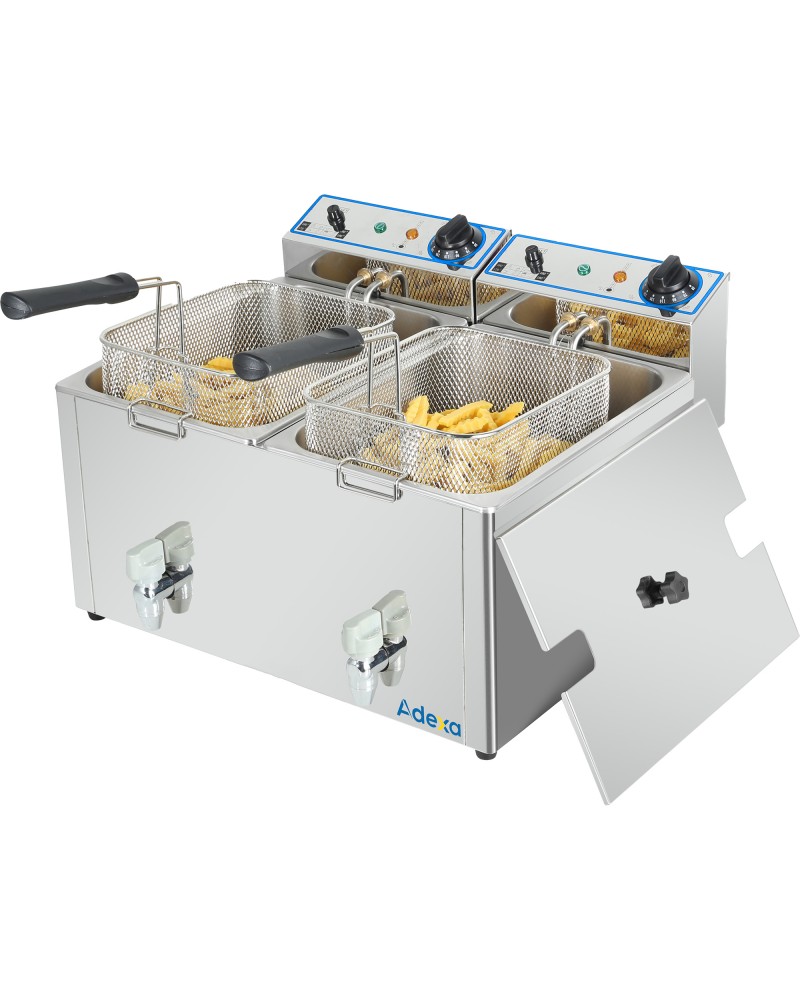 Commercial Electric Deep Fryer Countertop Double Tank 2x10 Litres 530x490x360mm | TurcoBazaar AFR008