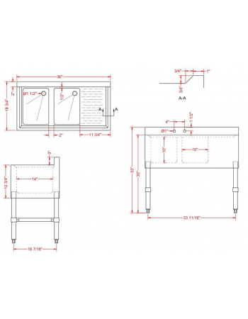 Commercial Bar Sink with Backsplash 2 Bowls Left 914x470x762mm | TurcoBazaar BAR2B36R