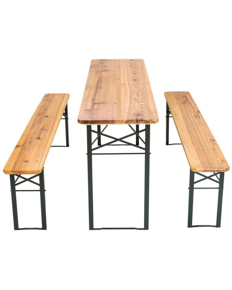 Three Piece Foldable Beer Table and Bench Set, Wooden Outdoor Garden Furniture 2200x800x770mm | TurcoBazaar BT22080