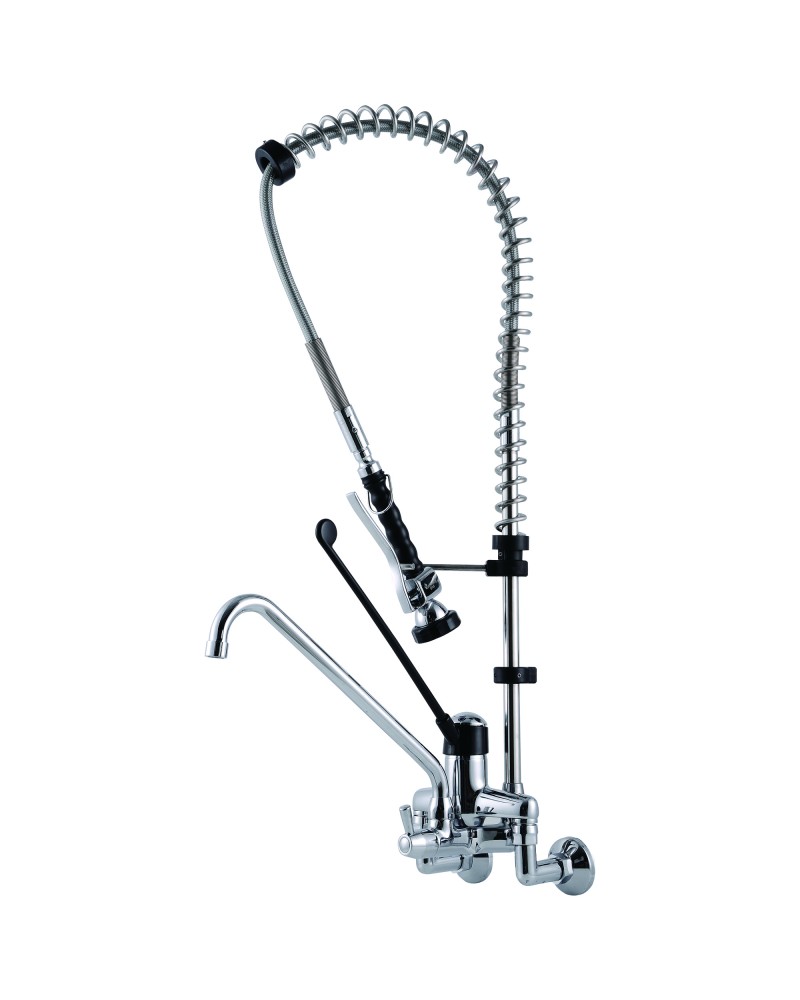 Commercial Wall-Mounted Pre-Rinse Spray Unit with Add-On Faucet & 6" Centres Chrome | TurcoBazaar BXF214