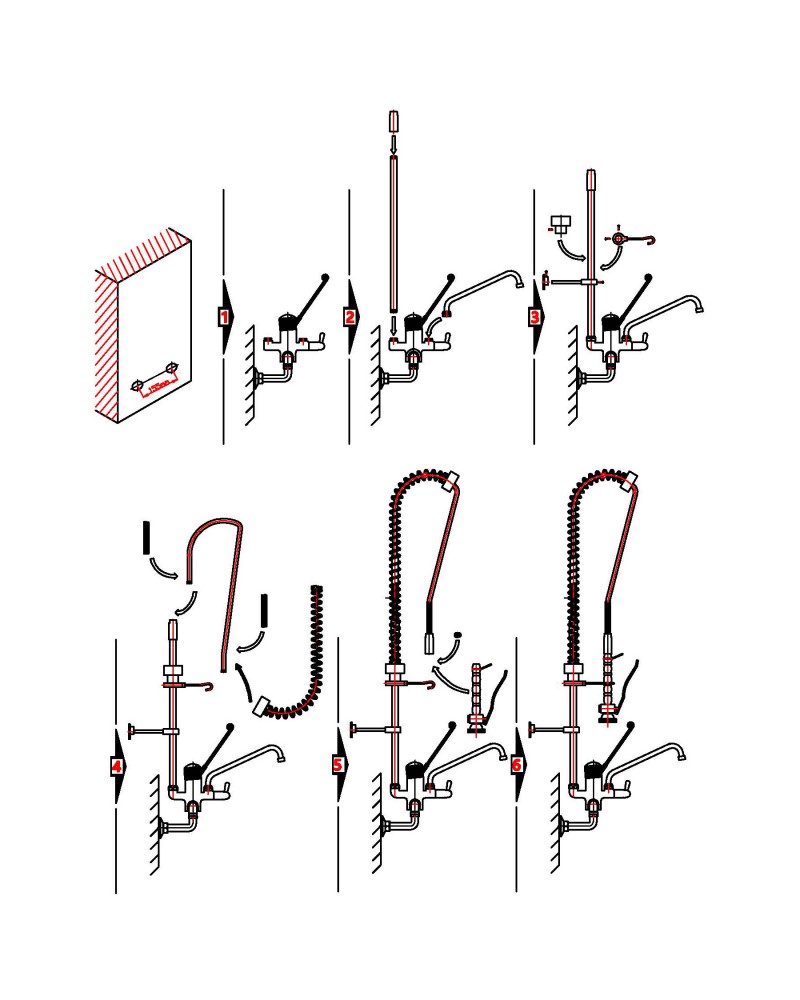 Commercial Wall-Mounted Pre-Rinse Spray Unit with Add-On Faucet & 6" Centres Chrome | TurcoBazaar BXF214