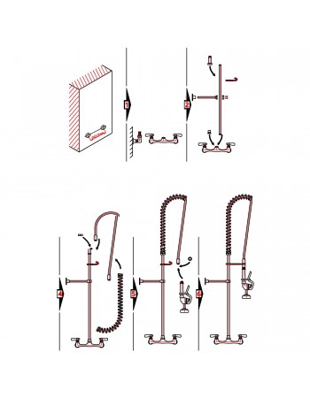8" Center Wall Mounted Pre-Rinse Unit with 18" Riser & 44" Hose & Spray Valve Chrome | TurcoBazaar BXF246