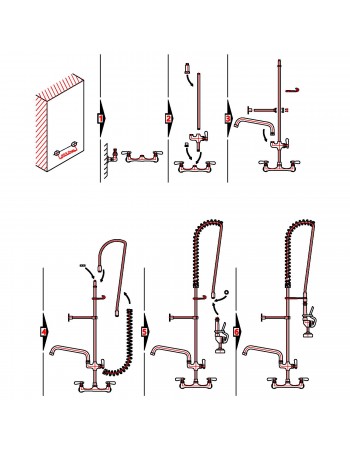 8" Center Wall Mounted Pre-Rinse Unit with Add-On Faucet & 18" Riser & 44" Hose & 12" Swing Spout | TurcoBazaar BXF248