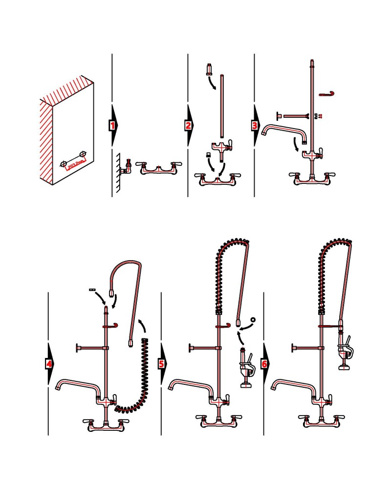 8" Center Wall Mounted Pre-Rinse Unit with Add-On Faucet & 18" Riser & 44" Hose & 12" Swing Spout | TurcoBazaar BXF248