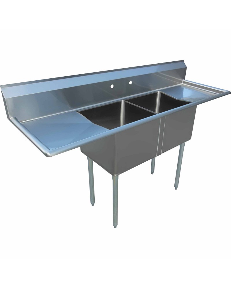 Commercial Pot Wash Sink Stainless steel 2 bowl Splashback 1830x600x1110mm Round legs | TurcoBazaar C2T18181218LR