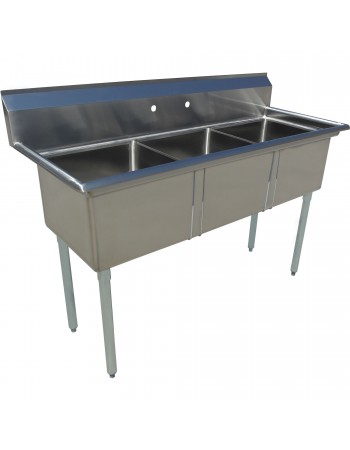 Commercial Pot Wash Sink Stainless steel 3 bowl Splashback 1970x600x1110mm Round legs | TurcoBazaar C3T24241400