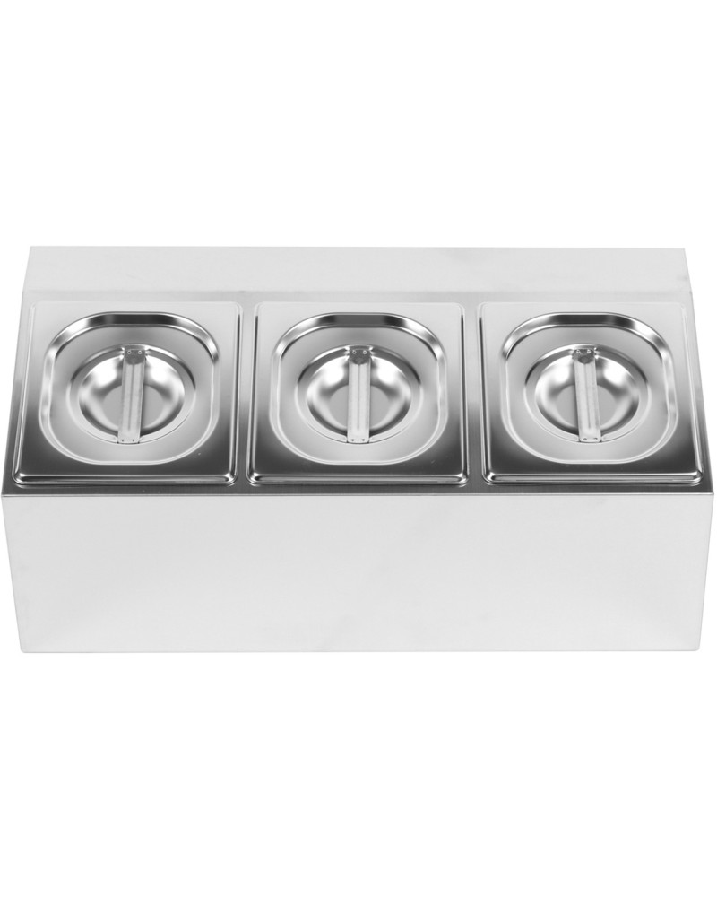 Commercial Condiment Holder including 3xGN1/6-100mm pans & lids |  CHD03A