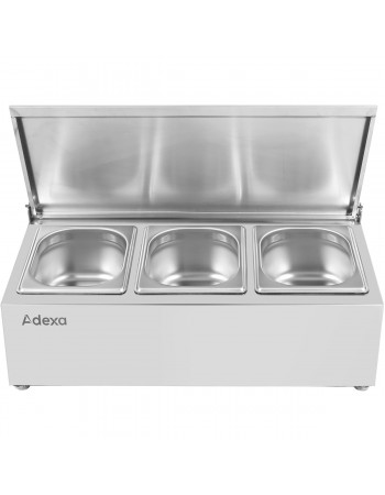 Commercial Condiment Holder with lid including 3xGN1/6-100mm containers Stainless steel |  CHD03AFL