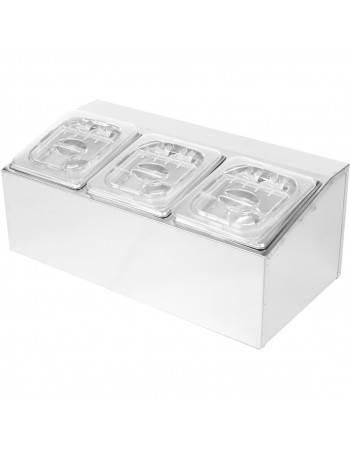 Commercial Condiment Holder including 3xGN1/6-100mm pans & fliptop lids |  CHD03APCFL