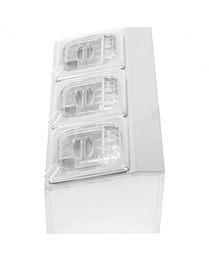 Commercial Condiment Holder including 3xGN1/6-100mm pans & fliptop lids |  CHD03APCFL