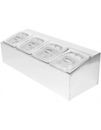 Commercial Condiment Holder including 4xGN1/6-100mm pans & fliptop lids |  CHD04APCFL