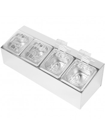Commercial Condiment Holder including 4xGN1/6-100mm pans & fliptop lids |  CHD04APCFL
