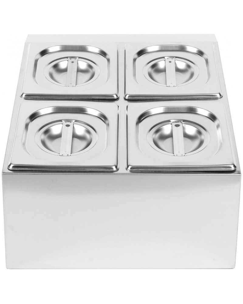 Commercial Condiment Holder including 4xGN1/6-150mm containers with lids Stainless steel |  CHD04BD