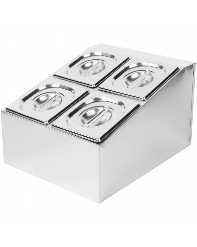 Commercial Condiment Holder including 4xGN1/6-150mm containers with lids Stainless steel |  CHD04BD