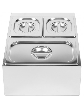 Commercial Condiment Holder including 2xGN1/6-100mm & 1xGN1/3-100mm containers with lids Stainless steel |  CHD04B2