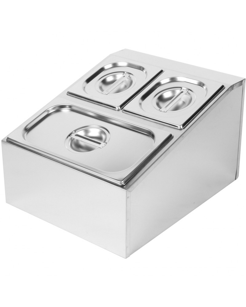 Commercial Condiment Holder including 2xGN1/6-150mm & 1xGN1/3-150mm containers with lids Stainless steel |  CHD04BD2