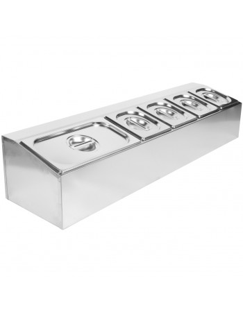 Commercial Condiment Holder including 4xGN1/6-100mm & 1xGN1/3-100mm pans & lids |  CHD06A2