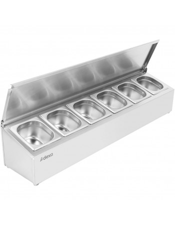 Commercial Condiment Holder with lid including 6xGN1/6-100mm containers Stainless steel |  CHD06AFL