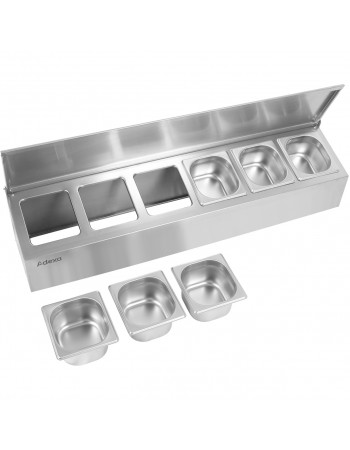 Commercial Condiment Holder with lid including 6xGN1/6-100mm containers Stainless steel |  CHD06AFL