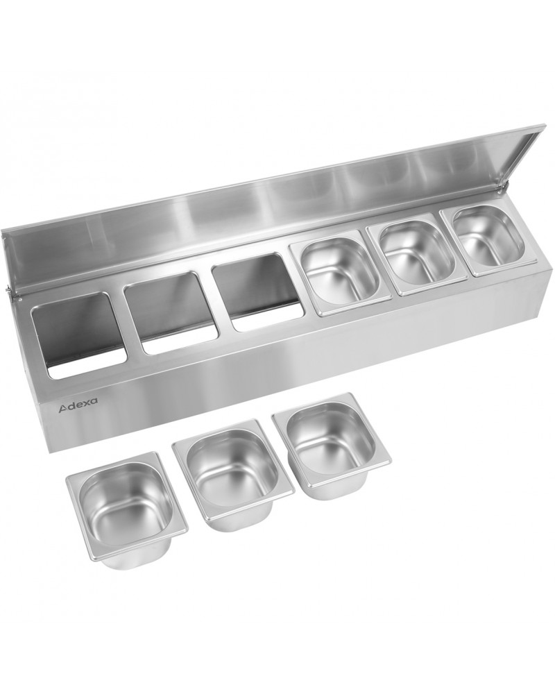 Commercial Condiment Holder with lid including 6xGN1/6-100mm containers Stainless steel |  CHD06AFL