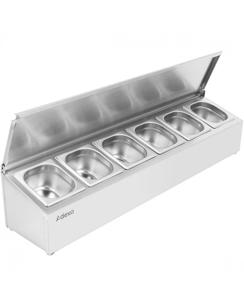 Commercial Condiment Holder with lid including 6xGN1/6-100mm containers Stainless steel |  CHD06AFL
