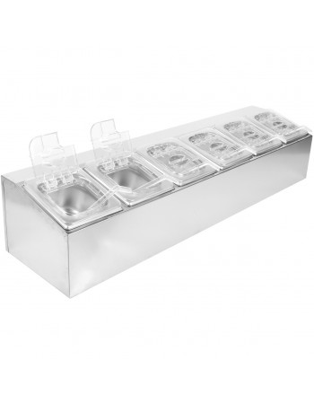 Commercial Condiment Holder including 6xGN1/6-100mm pans & fliptop lids |  CHD06APCFL