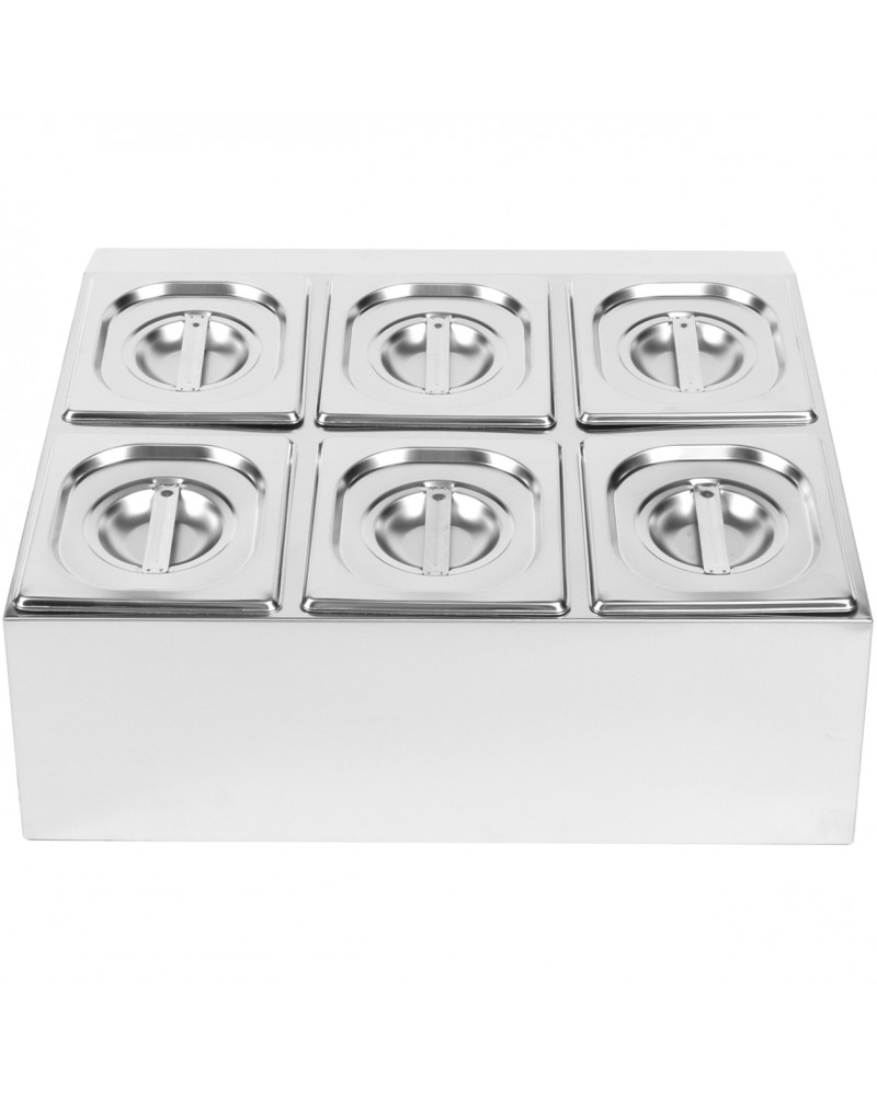 Commercial Condiment Holder including 6xGN1/6-100mm pans & lids |  CHD06B