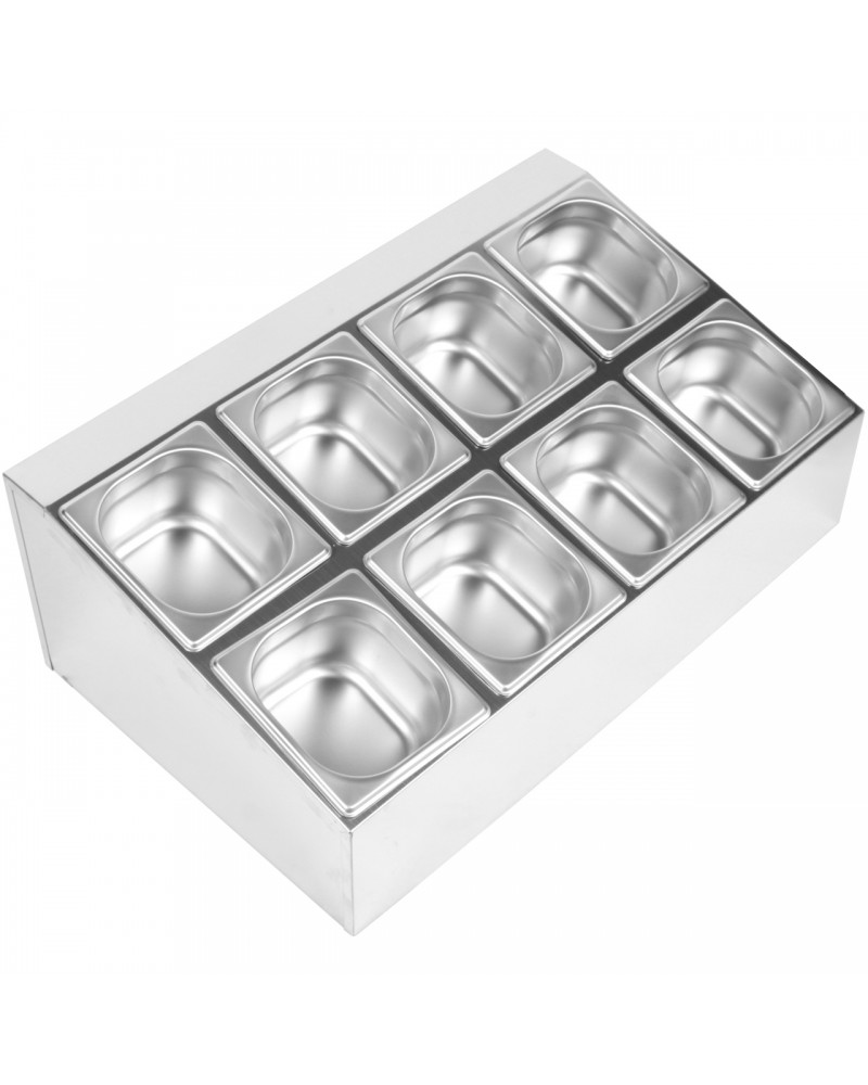 Commercial Condiment Holder including 8xGN1/6-100mm pans & lids | CHD08B Commercial Condiment Holder including 8xGN1/6-100mm pans & lids | CHD08B