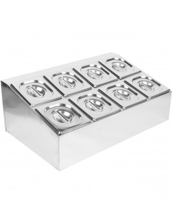 Commercial Condiment Holder including 8xGN1/6-100mm pans & lids |  CHD08B