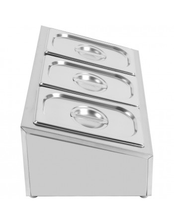 Commercial Condiment Holder including 3xGN1/4-150mm containers with lid Stainless steel |  CHE03AD