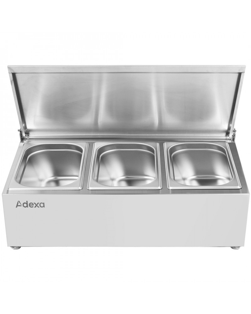 Commercial Condiment Holder with lid including 3xGN1/4-100mm containers Stainless steel |  CHE03AFL