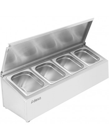 Commercial Condiment Holder with lid including 4xGN1/4-100mm containers Stainless steel |  CHE04AFL