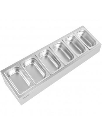 Commercial Condiment Holder including 6xGN1/4-100mm containers with lid Stainless steel |  CHE06A