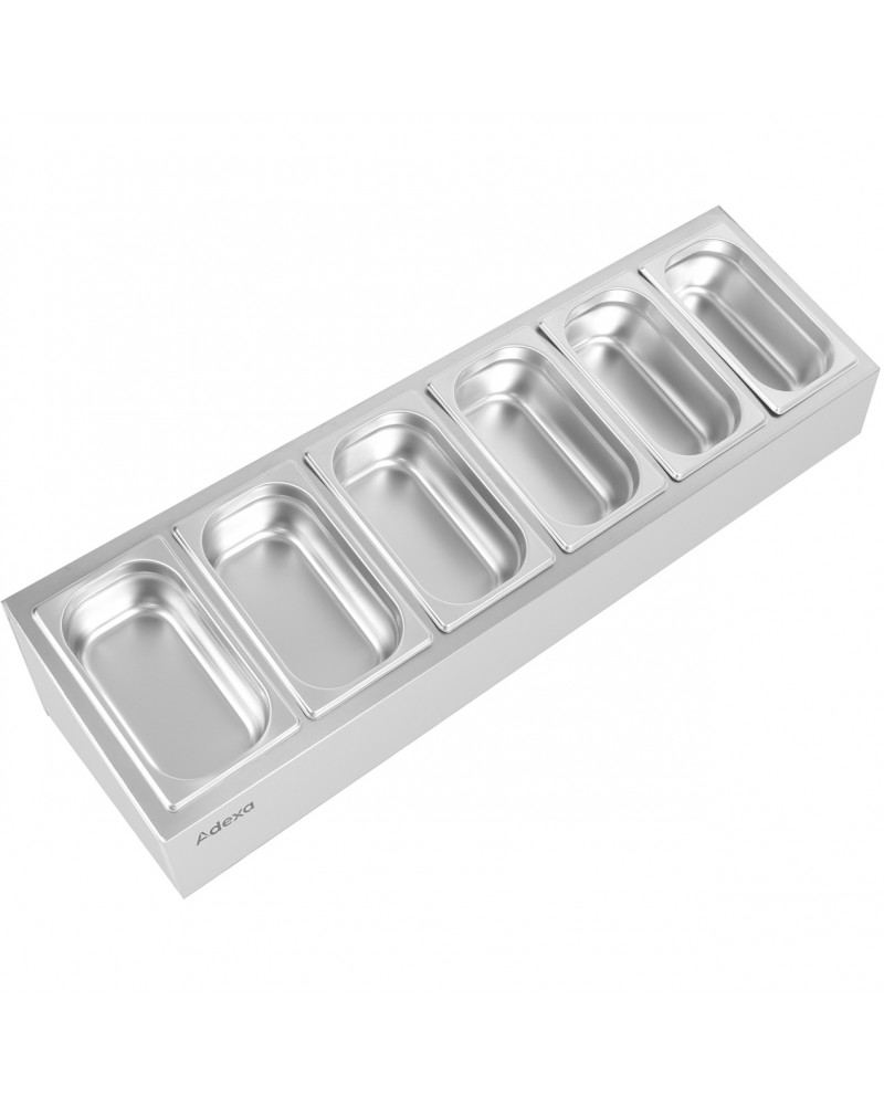 Commercial Condiment Holder including 6xGN1/4-100mm containers with lid Stainless steel |  CHE06A