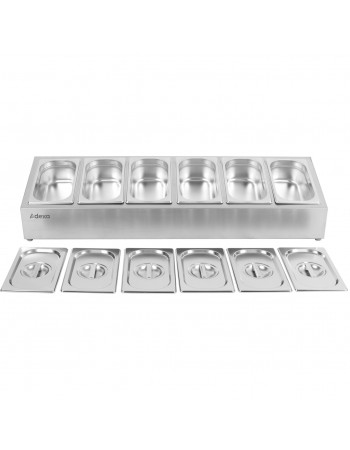 Commercial Condiment Holder including 6xGN1/4-100mm containers with lid Stainless steel |  CHE06A