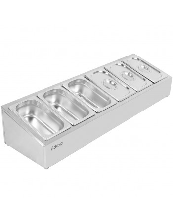 Commercial Condiment Holder including 6xGN1/4-100mm containers with lid Stainless steel |  CHE06A