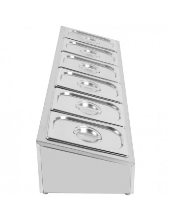 Commercial Condiment Holder including 6xGN1/4-100mm containers with lid Stainless steel |  CHE06A