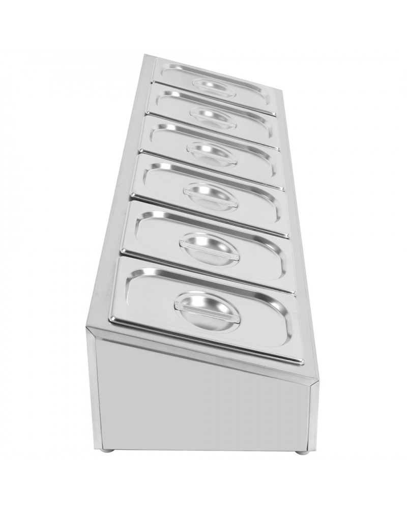 Commercial Condiment Holder including 6xGN1/4-100mm containers with lid Stainless steel |  CHE06A