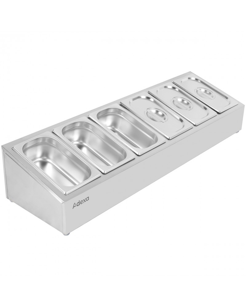 Commercial Condiment Holder including 6xGN1/4-100mm containers with lid Stainless steel |  CHE06A