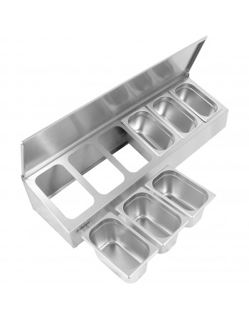 Commercial Condiment Holder with lid including 6xGN1/4-150mm containers Stainless steel |  CHE06ADFL