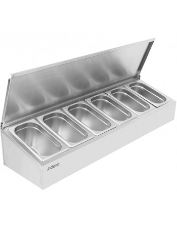 Commercial Condiment Holder with lid including 6xGN1/4-100mm containers Stainless steel |  CHE06AFL