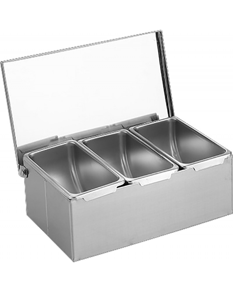 Commercial Condiment Holder with lid including 3 containers Stainless steel |  CHF03