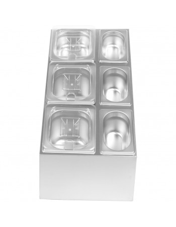 Commercial Condiment Pan Holder including 3xGN1/6 + 3xGN1/9 pans with recess lids & ladles |  CHM01