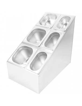 Commercial Condiment Pan Holder including 3xGN1/6 + 3xGN1/9 pans with recess lids & ladles |  CHM01D