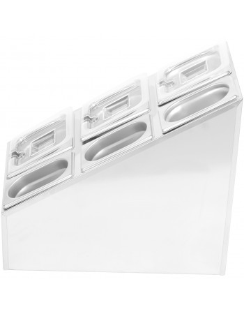 Commercial Condiment Pan Holder including 3xGN1/6 + 3xGN1/9 pans with recess lids & ladles |  CHM01D
