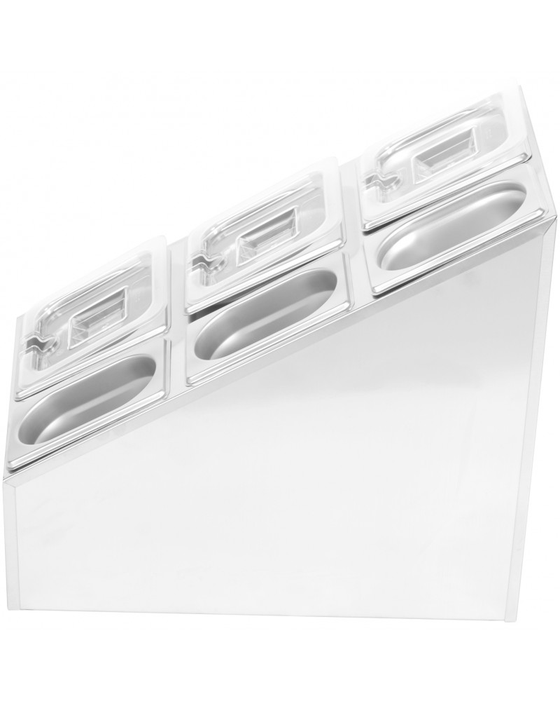 Commercial Condiment Pan Holder including 3xGN1/6 + 3xGN1/9 pans with recess lids & ladles |  CHM01D