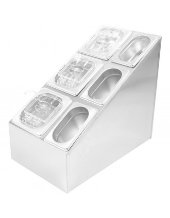 Commercial Condiment Pan Holder including 3xGN1/6 + 3xGN1/9 pans with recess lids & ladles |  CHM01